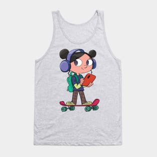 girl on a skateboard listens to music and holds a mobile phone Tank Top